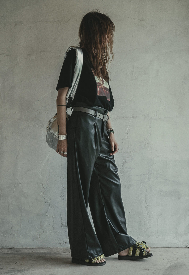 Eco-Leather Pleated Trousers