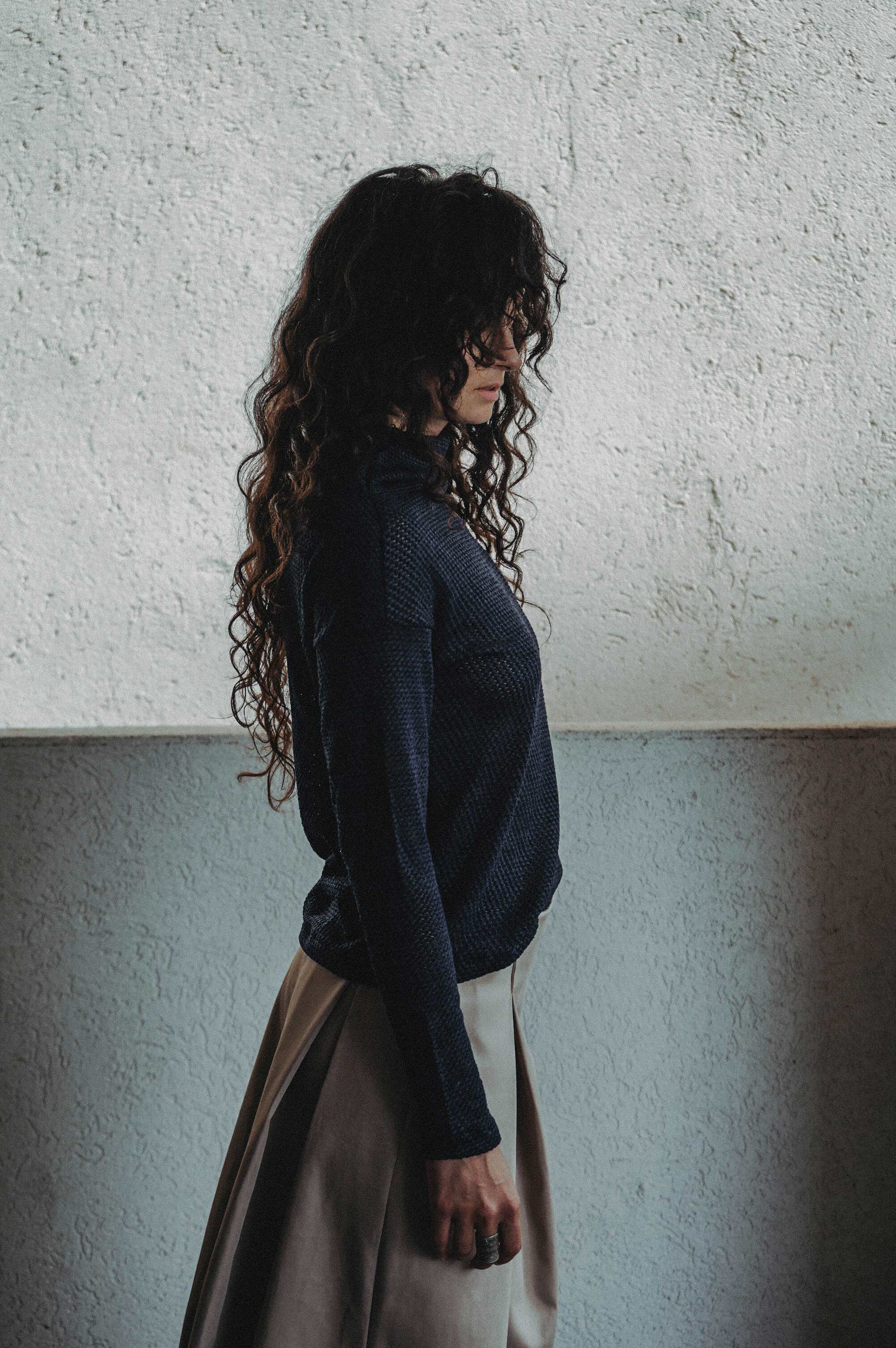 Koya Blues Afro Cotton Knitted Mock Neck Top