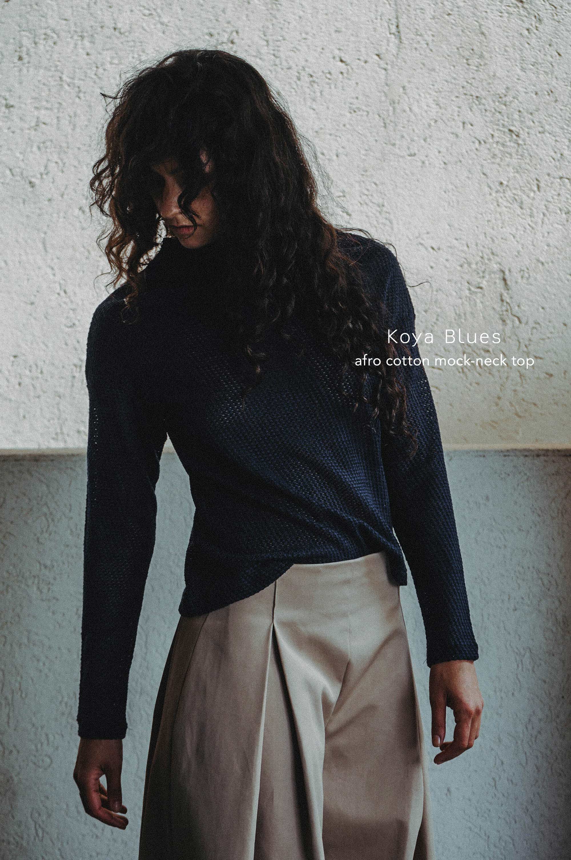 Koya Blues Afro Cotton Knitted Mock Neck Top
