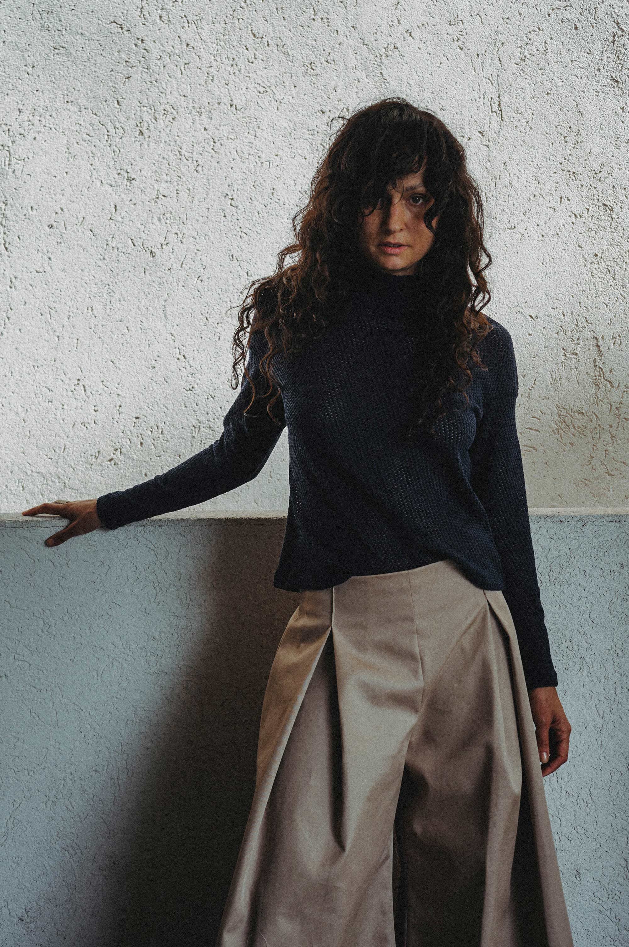 Koya Blues Afro Cotton Knitted Mock Neck Top