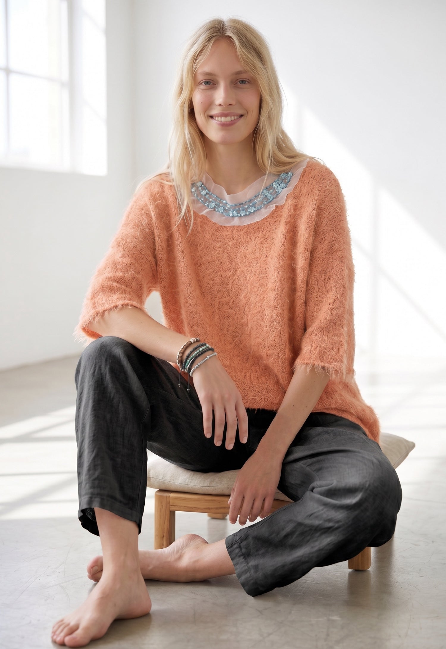 Peach Bloom Hand Knitted Top