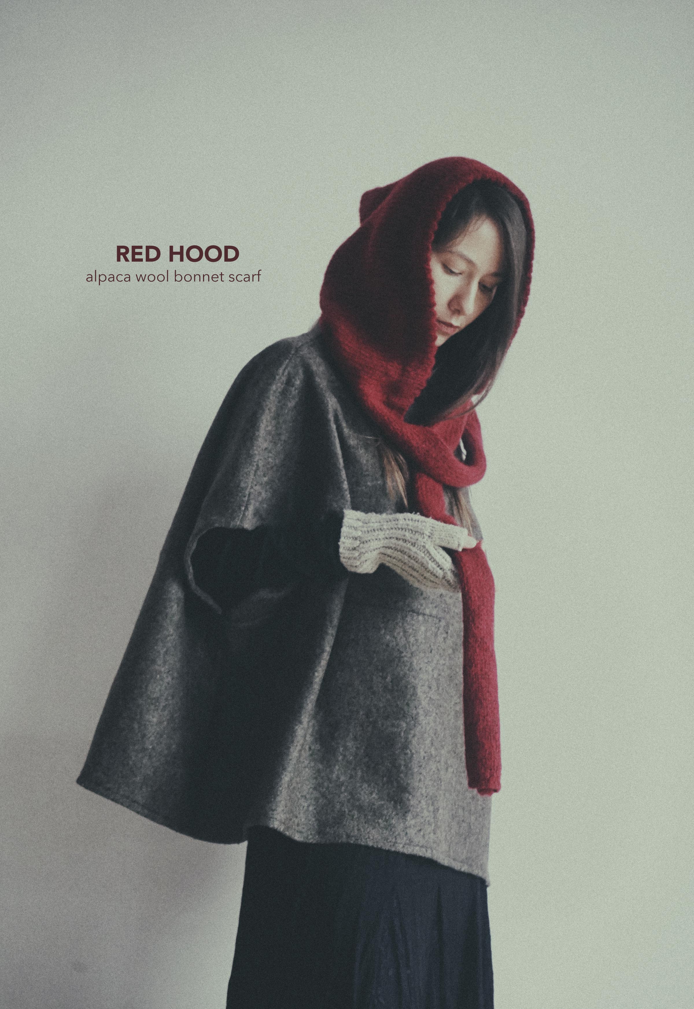 Red Hood Alpaca wool scarf bonnet