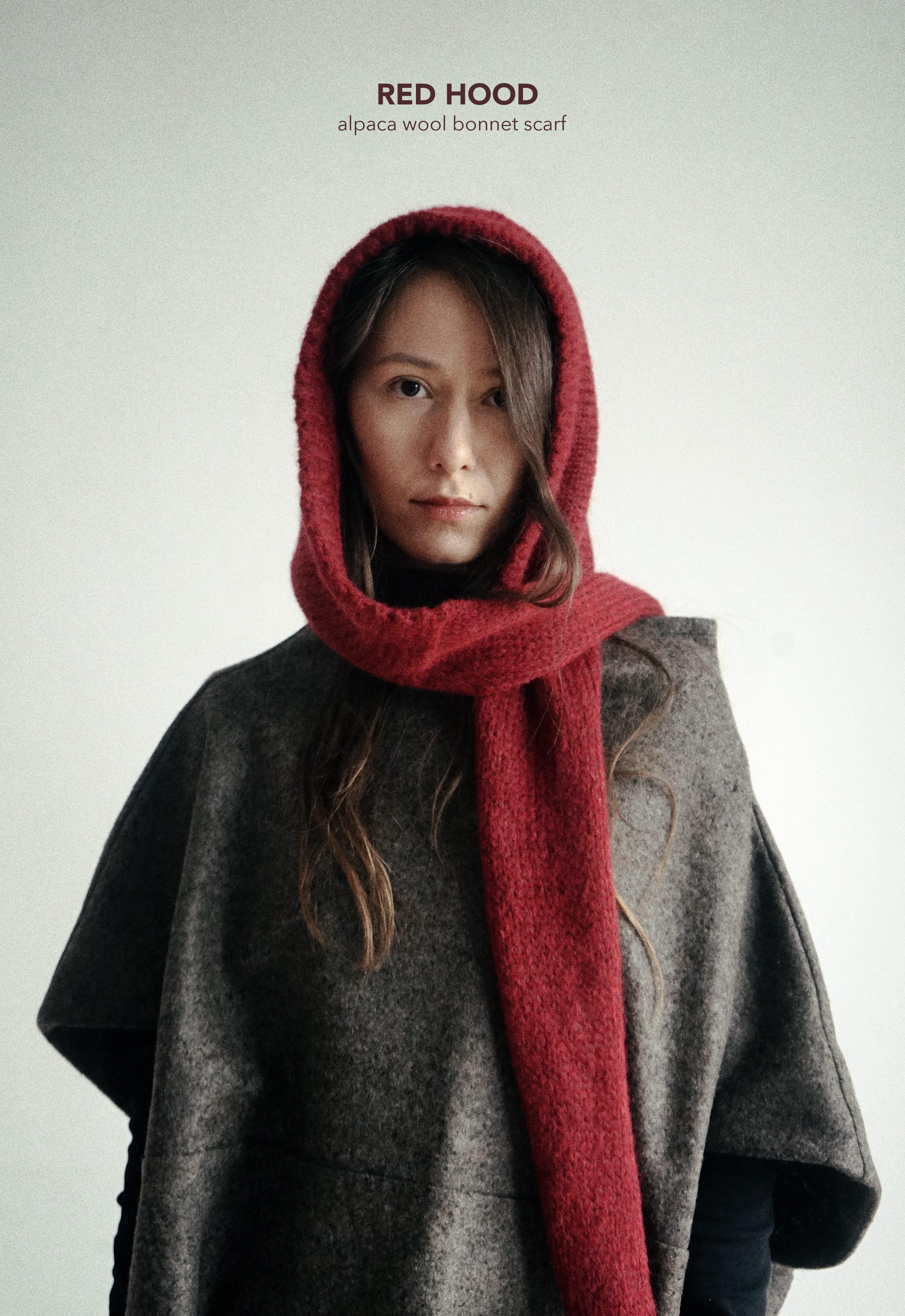 Red Hood Alpaca wool scarf bonnet