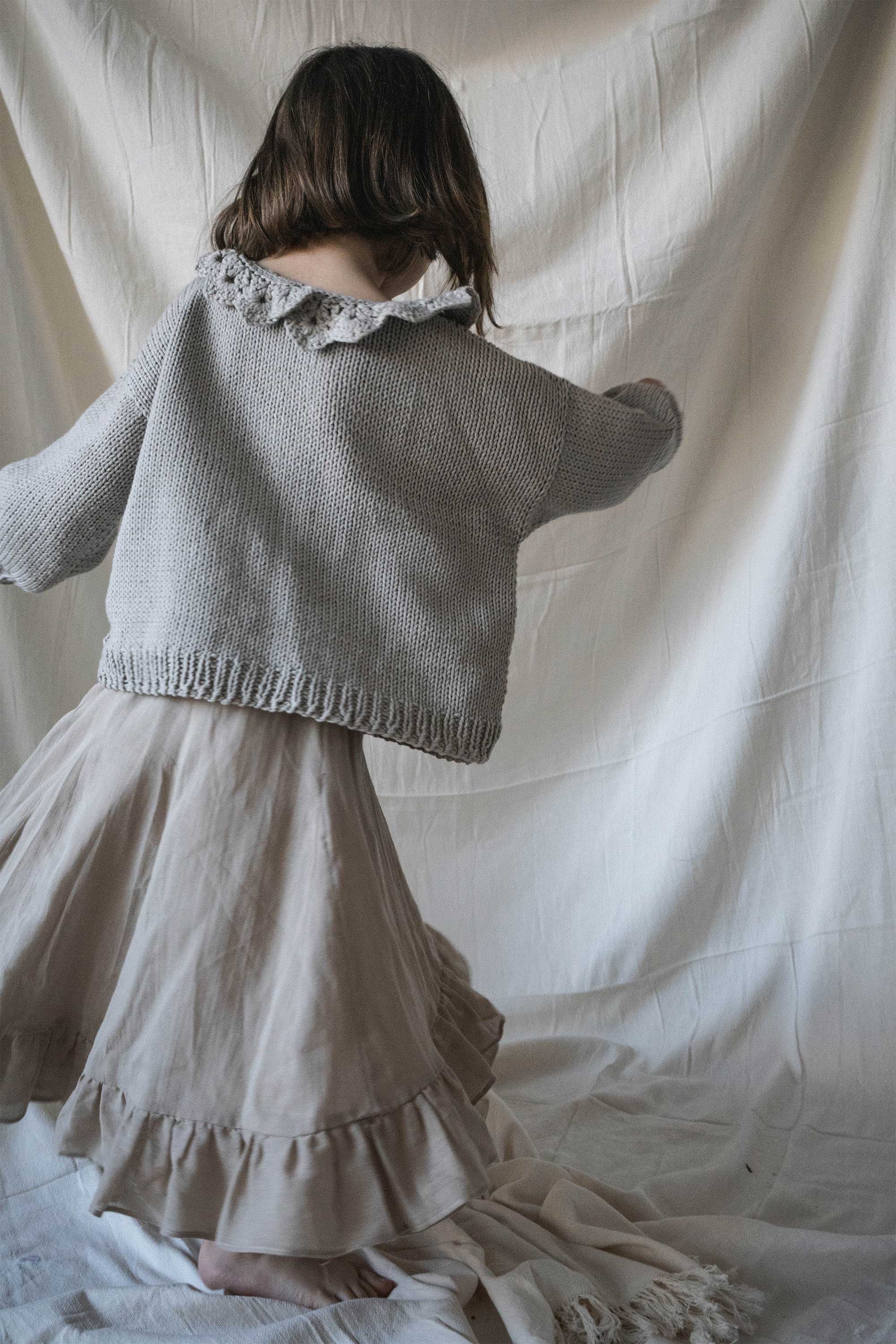 Spring blues hand knitted sweater