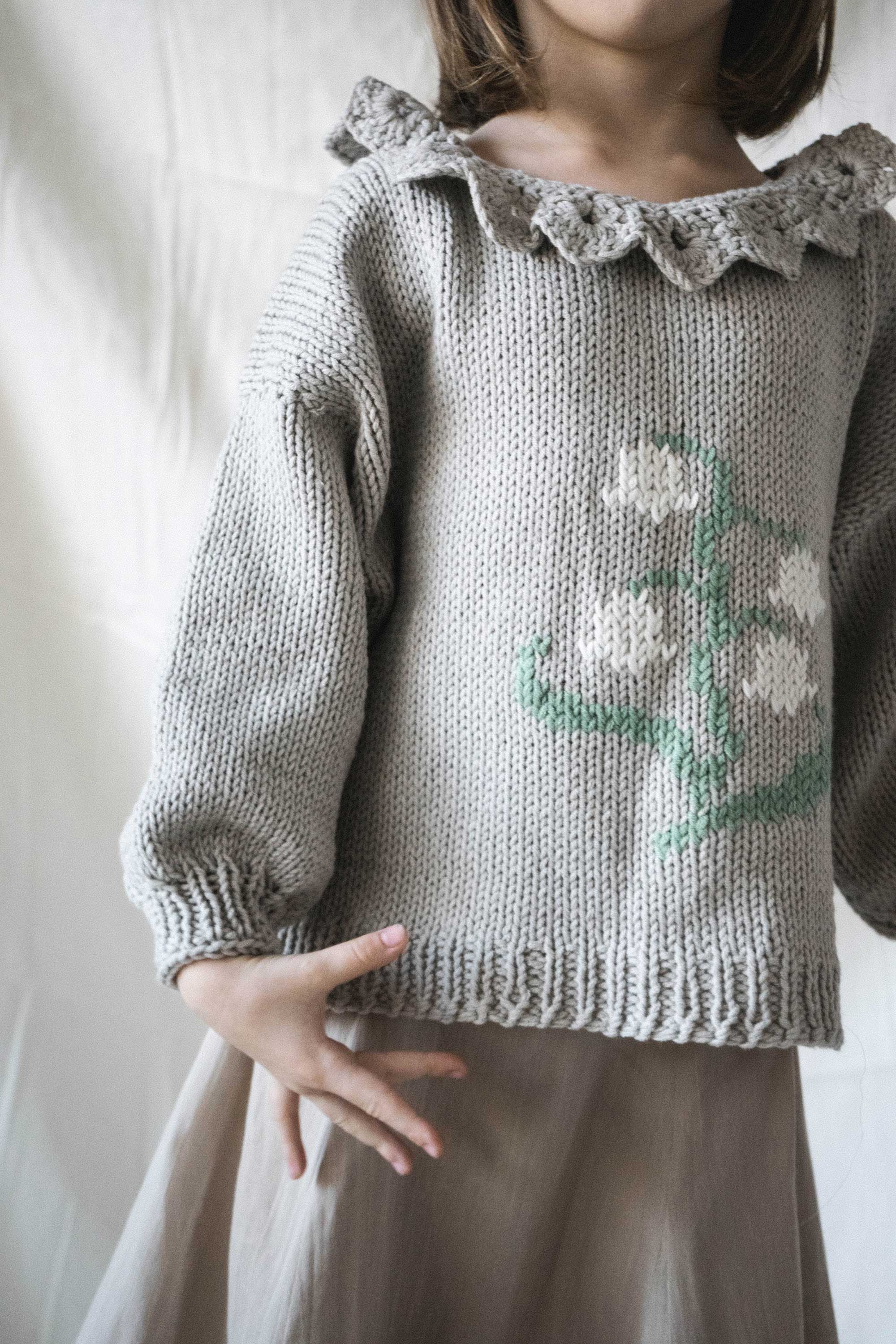 Spring blues hand knitted sweater