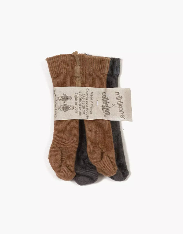 PACK OF 2 brown/grey COTTON TIGHTS FOR DOLLs