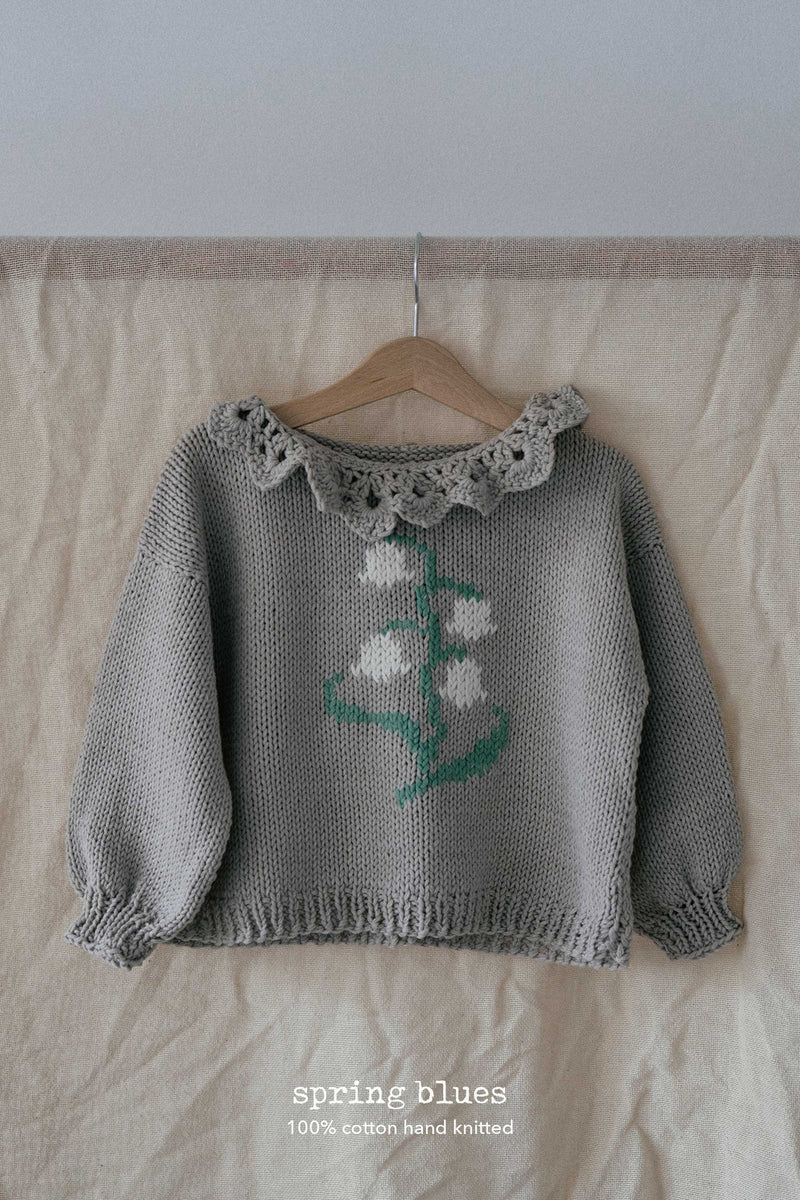 Spring blues hand knitted sweater